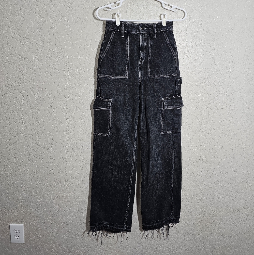 Social Tourist Distressed Black Denim Cargo Jeans